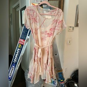 All Saints pink slip dress with emboridered flower overlay  Size Medium
